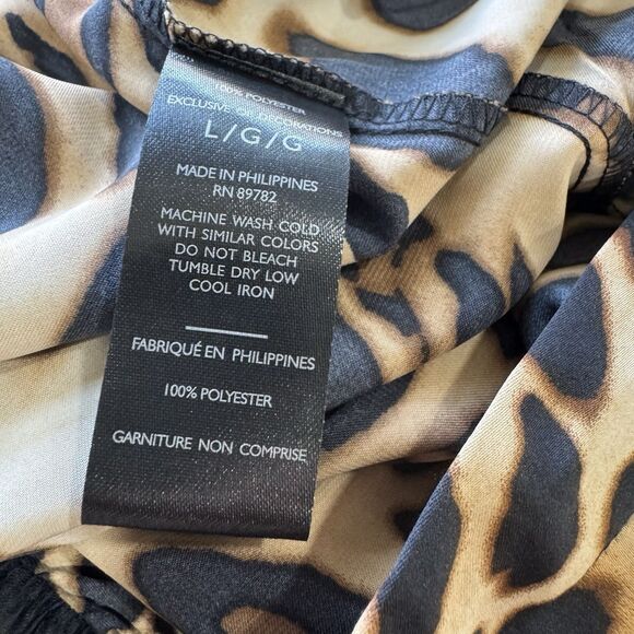 NATORI L Luxe Leopard Print Pants Satin Drawstring Chestnut Lounge Pajama NEW - Picture 11 of 11